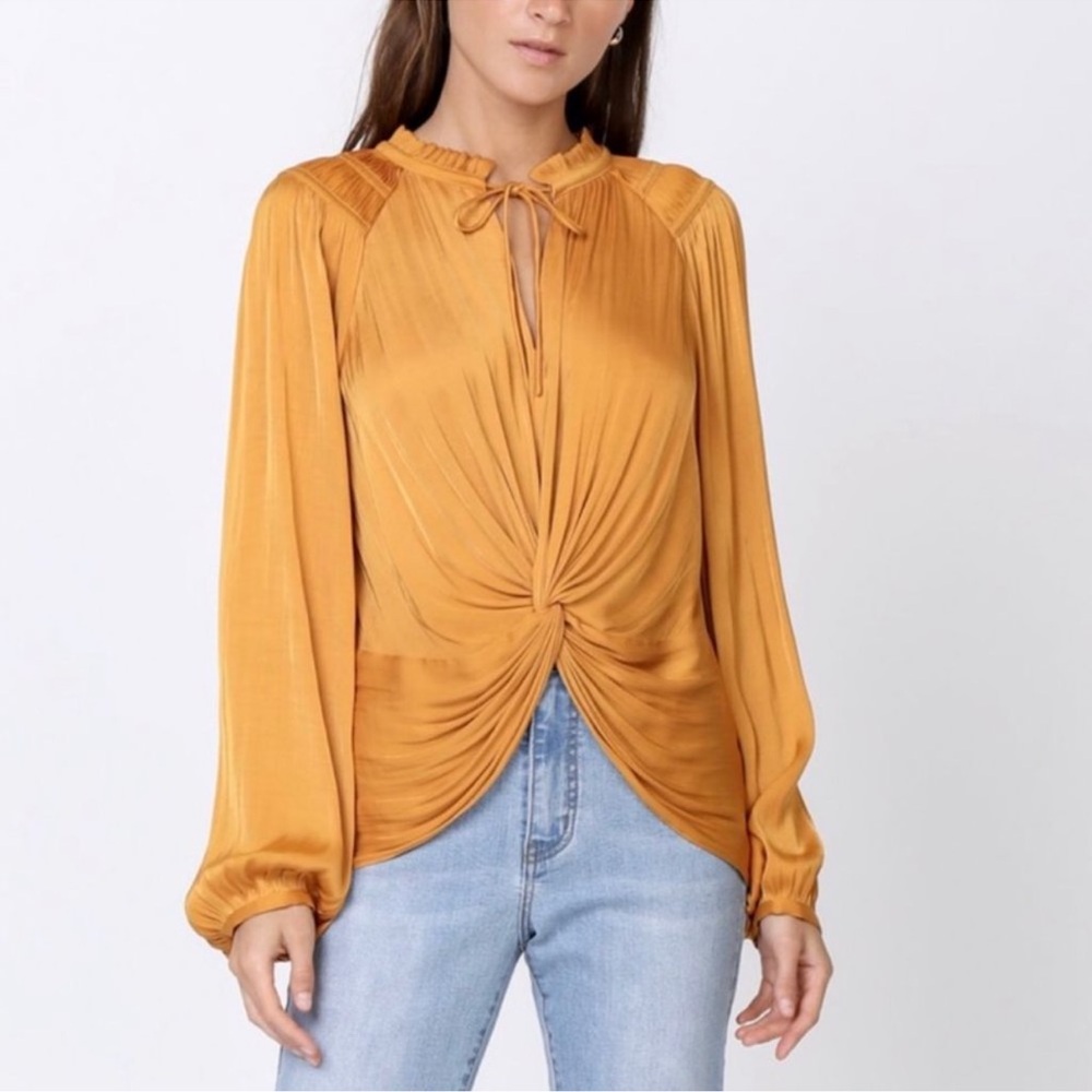 Current Air Twist Front Blouse Top Womens Small Satin Boho Luxury Romantic